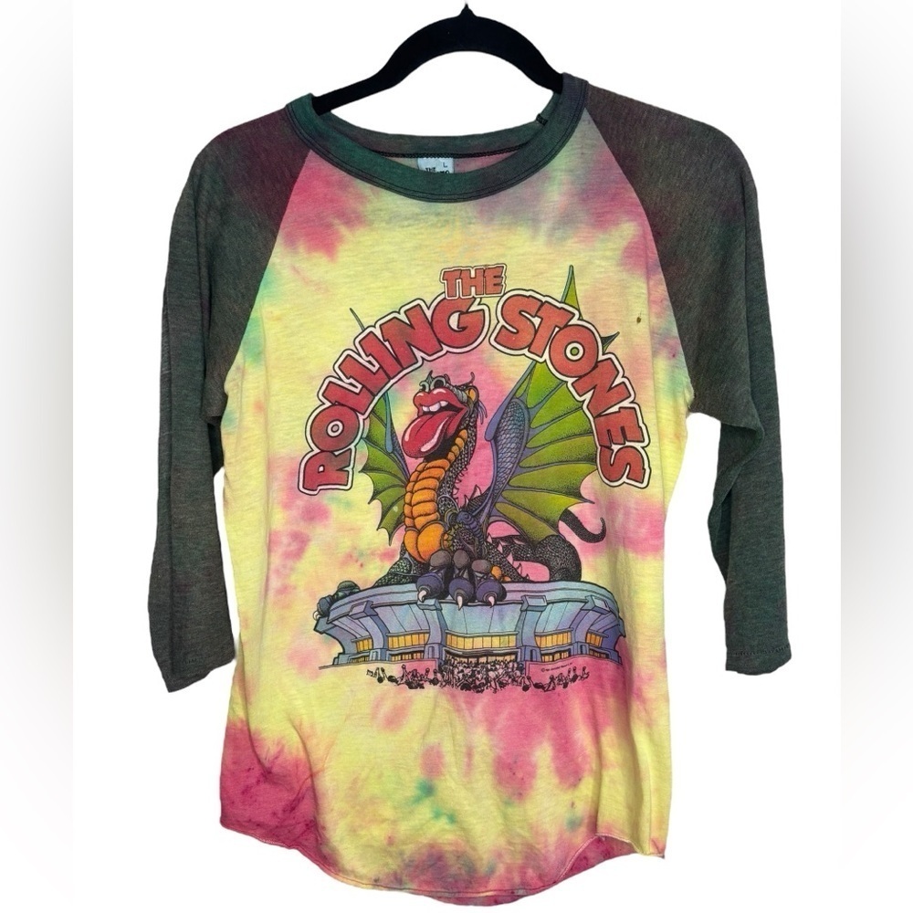 VTG Tie Dye 1981 Rolling Stones Concert Raglan Tee Thrashed Distressed Large